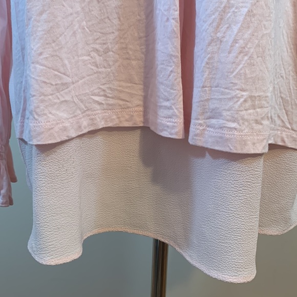 Michael Michael Kors Blouse Pink V-Neck Ruffle Sleeve Classic Crepe Knit Layer - Picture 3 of 10